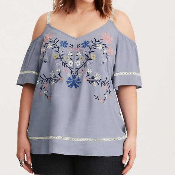 torrid Tops - NWOT Torrid Embroidered Cold Shoulder Top